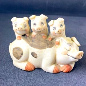 Vintage 3 little Pigs on Mom, George Good, Bisque Porcelain Super Cute 1986